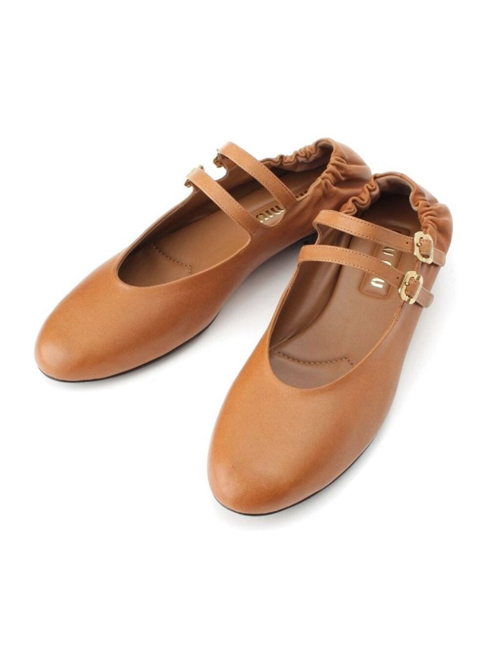 Miu Miu Nappa Leather Ruched Flat Shoes Ballet Brown